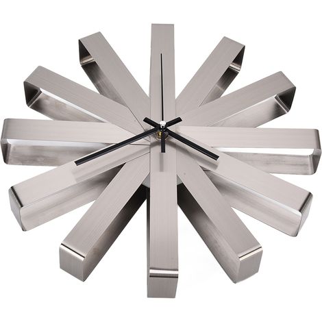 Horloge murale en acier inoxydable, silencieuse, moderne et décorative, à suspendre dans une chambre ou un salon. (1/5)