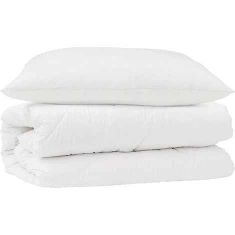 Housse de couette blanche en microfibre, comprend deux taies d'oreiller (1/5)