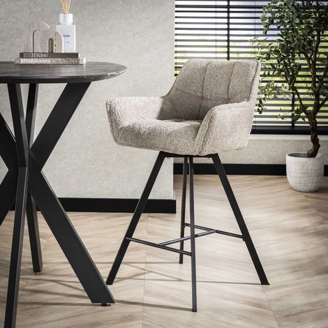2er-Set Barhocker Lino Bouclé Sand mit drehbarem Gitter