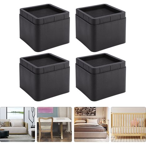 4 Pièces de Rehausseurs de Lit Empilables Noirs Carrés - Imperméables et Anti-Insectes pour Meubles (1/5)
