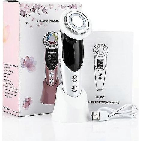 7-in-1 Rf&ems Gesichtsmassagegerät mit Lifting- und Schönheitsfunktion, LED-Gesichts- und Hautbeleuchtung + 3 Farben, LED-Gesichts- und Nackenmassagegerät, Photonentherapie, Wärmefunktion und Faltenre (1/5)