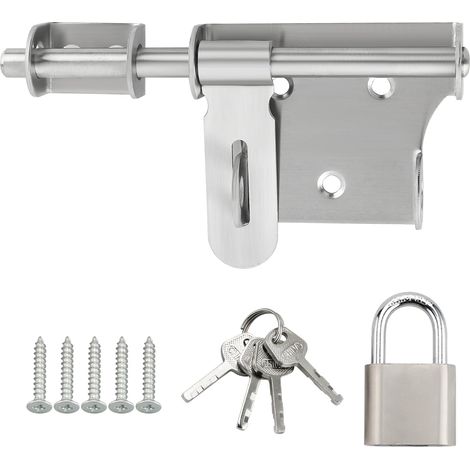 Verrou Porte Exterieur Coulissante à Bascule Boulon avec Cadenas, Loquet de Porte Interieure Loquet Portail avec Vis pour Garage, Remise et Jardin, Brossé en Acier Inoxydable, 150MM Verrou de serrure (1/5)