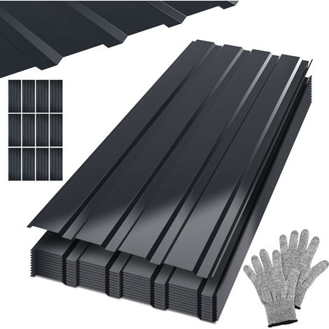 Randaco Lot de 12 tôles trapézoïdales en acier galvanisé, 129 x 46 cm, épaisseur 0,25 mm, anthracite, environ 7 m² (1/5)