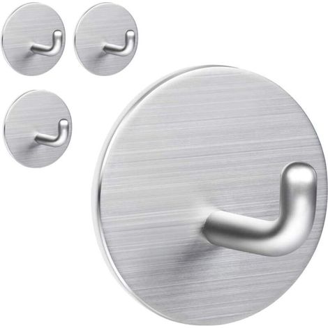 Juego de 4 ganchos autoadhesivos de alta resistencia para colgar toallas, ganchos de baño impermeables, ganchos de pared removibles sin clavos, hechos de acero inoxidable, color plata. (1/5)