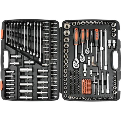 Coffret multi-outils 216 pièces – Acier au chrome vanadium – Douilles réversibles 45 dents – Mallette de rangement avec grip doux – Sthor