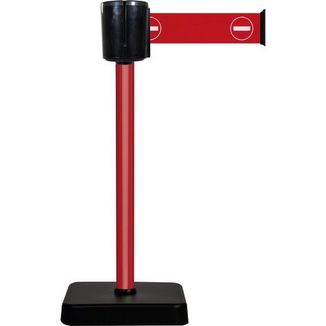 Poteau à sangle alu rouge sens interdit 10m x 100mm sur socle mobile - 2800921 (1/4)