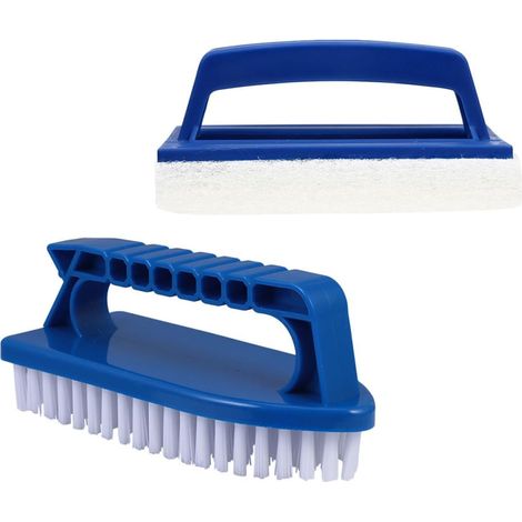Brosses de nettoyage manuelles bleues pour piscine (2 pièces, plastique étanche) pour nettoyer les coins étroits des marches de piscine. (1/5)