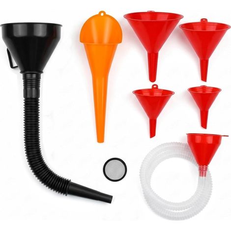 Lot de 7 Entonnoir à Carburant Rétractable avec Tuyau Flexible et Filtre, Pack Combiné, Entonnoir à Huile pour Voiture, Moto, Jardin, Cuisine et Produits Ménagers (1/5)