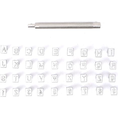Kit de 36 tampons alphabétiques et numériques pour marquage sur cuir DIY (6mm) (1/5)