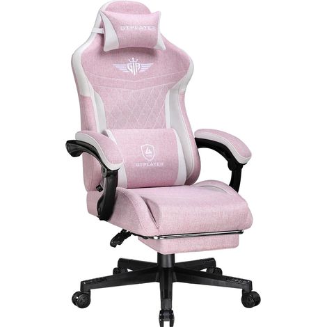 Chaise de gaming ergonomique en cuir synthétique avec support lombaire - Chaise PC avec dossier élargi - Charge maximale : 150 kg - Rose (1/5)