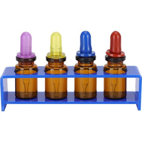 Lot de 4 flacons compte-gouttes vides avec support pour huiles essentielles, parfums et matériel dentaire, bleu (1/5)