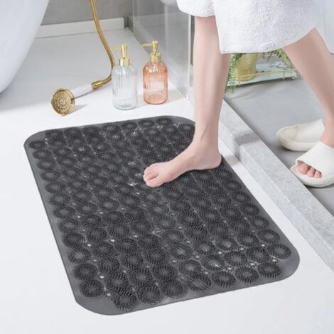 Tapis de douche antidérapant 40 x 60 cm, rond, en PVC, avec trous de drainage et ventouses, sans BPA ni latex, lavable en machine. (1/5)