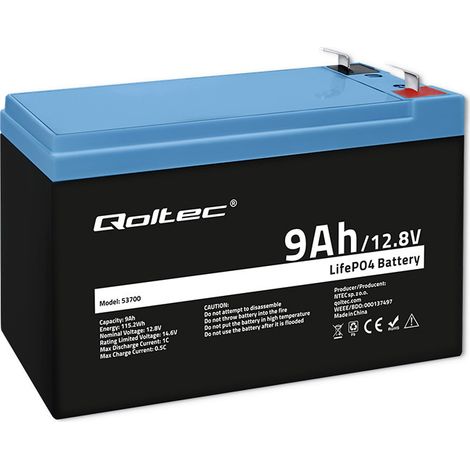 Batteria Qoltec LiFePO4 al litio ferro fosfato 12,8 V 9 Ah 115,2 Wh BMS (1/5)