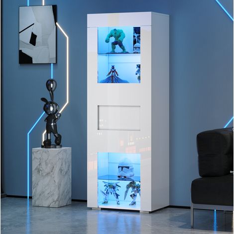 Vitrina (60x40x170 cm), con iluminación LED regulable, 4 compartimentos, MDF y vidrio, blanca (1/5)