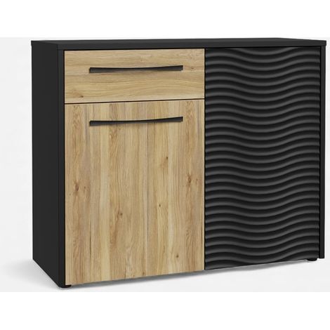 Aparador en roble y negro con diseño ondulado para sala de estar 109x88 Karlshamn - Roble (1/4)