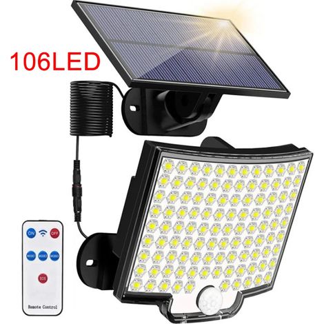 (106 LED) Lampe solaire extérieure ultra-lumineuse avec détecteur de mouvement, étanche, compatible avec 800 LED, pour éclairage décoratif de jardin ou d'applique murale. (1/5)