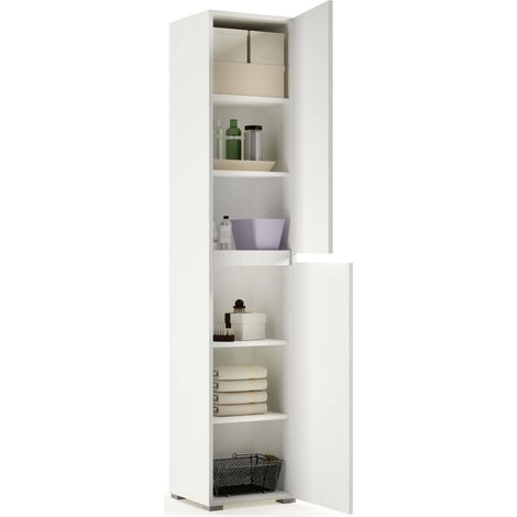 Dmora - Mehrzweckschrank mit 2 Türen Betulla, Schuhregal mit verstellbaren Einlegeböden, Schuhschrank mit 2 Türen, 100 % Made in Italy, 45 x 37 x 195 cm, Weiß, mit verstärkter Verpackung