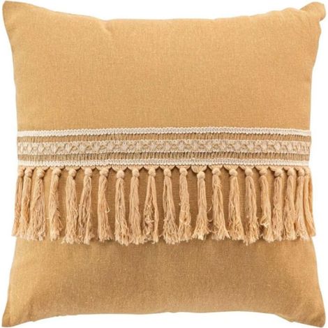Coussin déhoussable à pompons "Janara" - 45x45cm - Ocre (1/5)