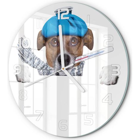 Horloge Murale Ronde Cadeau Original Verre Silencieuse pour Maison Salon Chien malade fi 30 cm (1/5)