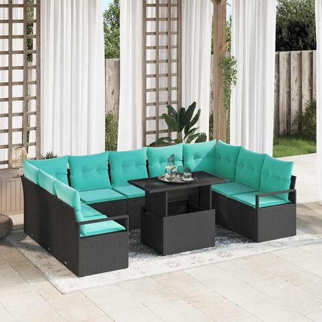 Gartensofa-set mit Speicher 10 pcs Schwarz und Blau Poly Rattan (1/5)