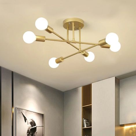 Nordische, grenzenlose Deckenleuchte, kreative LED-Innenleuchte für Restaurant, Wohnzimmer oder Büro, Industriestil, 6-flammig, goldfarben, weißes Licht. (1/5)