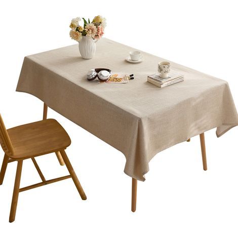 Nappe rectangulaire lavable, 140 x 180 cm, aspect lin, imperméable, infroissable et anti-poussière, idéale pour les tables basses, les cuisines et les salles à manger. Beige. (1/5)