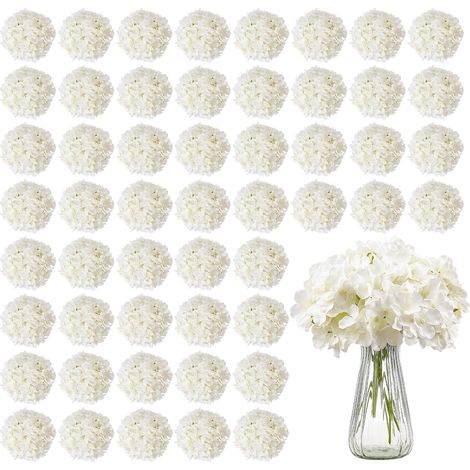 VEVOR Fiori Artificiali, 65 Pezzi di Ortensia Finta Bianca in Seta dallAspetto Realistico, Sfusa, Finta Bianca con Steli per Bouquet da Sposa Fai da Te, Centrotavola per Casa Decorazioni