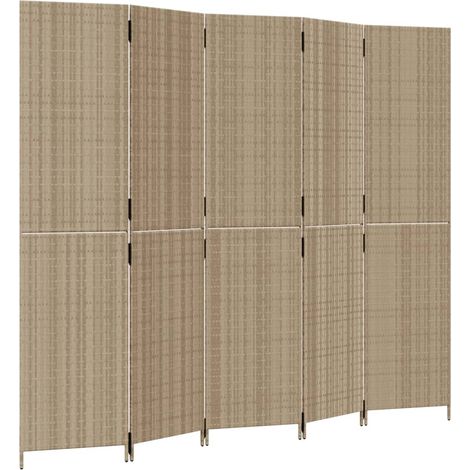 Divisorio per Ambienti a 5 Pannelli Beige in Polyrattan vidaXL (1/5)