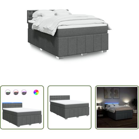 vidaXL Surmatelas - Sommier à lattes de lit avec matelas Gris foncé 140x200cm Tissu (1/5)