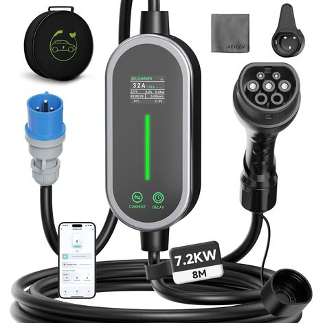 Electric Car Charger 7.2kW, 8M Mobile Wallbox 1 Phase/6-32A (1/5)