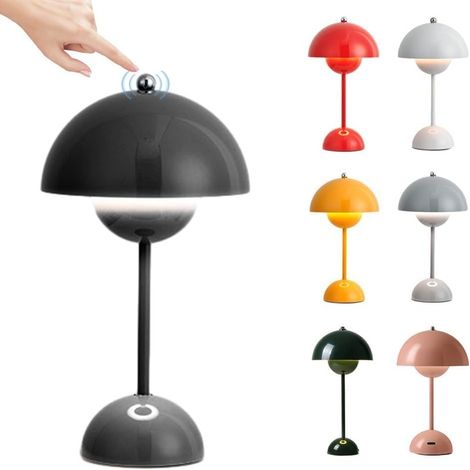 Lampe de table LED en forme de pot de fleurs, lampe champignon tactile à intensité variable (3 niveaux), rechargeable sans fil (1/5)