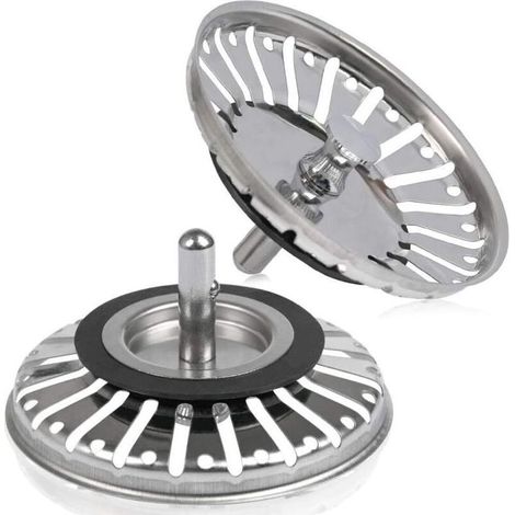 2 Pièces Filtre d’Évier et Bouchon de Bonde en Acier Inoxydable – Diamètre 84 mm avec Embout Boule pour Cuisine et Salle de Bain (1/4)
