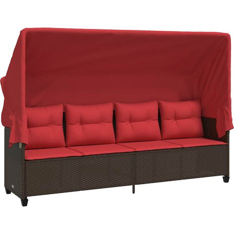 Maison Exclusive - Sonnenliege mit Dach und Kissen Braun Poly Rat (1/5)