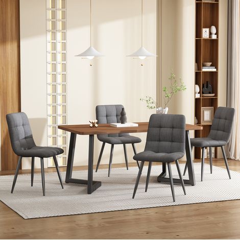 CHICFURN Set tavolo e 4 sedie 117x68 cm MDF noce e metallo nero per cucina (1/5)