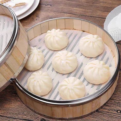 Tapis de cuisson vapeur en silicone, de qualité alimentaire, tapis rond antiadhésif pour la maison, idéal pour les petits pains et les mantous cuits à la vapeur, résistant aux hautes températures. (1/5)