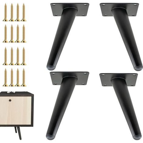 Pieds de meubles de 15 cm (lot de 4), pieds de remplacement en métal de style milieu du siècle pour chaises, canapés, armoires, tables et projets de bricolage, noirs. (1/4)