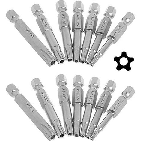 2 Set 7pcs Hex Tige Torx Étoile 5 Points de Tournevis à Embouts T10-T40 Sécurité Magnétique Inviolable Torx Tête Tournevis Bits 50mm