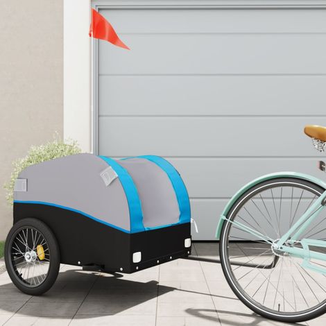 Vidaxl – Remorque de vélo 45 kg – Transport de marchandises lourdes – Barre d'attelage et drapeau de sécurité inclus – Fer noir et bleu