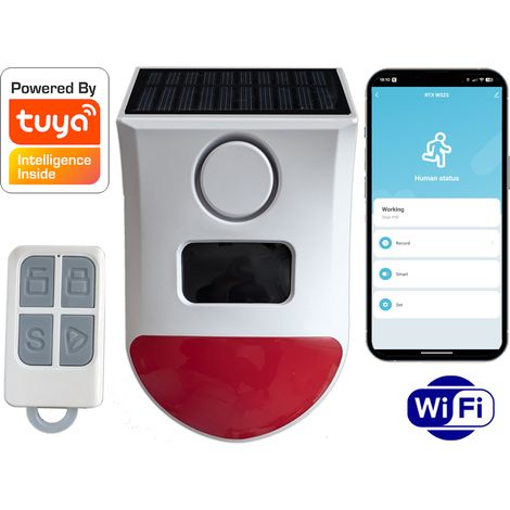 Sirène d'alarme extérieure RTX avec détecteur de mouvement PIR, batterie solaire et télécommande WiFi TUYA