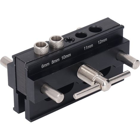 Gabarit de perçage autocentrant pour tourillons, en alliage d'aluminium anodisé, avec douille de centrage pour panneaux de bois. (1/5)