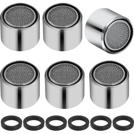 Set mit 6 Wasserhahn-Luftsprudlern, Adapter für Küchenspülen-Wasserhahn-Luftsprudler mit massivem Messinggehäuse, 55/64 Zoll Innengewinde-Wassersparfilter mit Dichtung, geeignet für Küche und Bad, ver