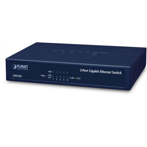 Switch Ethernet Planet 5-P 10/100/1000Mbps Gigabit (alimentazione esterna) - Custodia in metallo, GSD-503