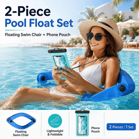 Zweiteiliges Pool-Schwimmset mit faltbaren Schwimmstühlen und wasserdichter IPX8-Handytasche für den Pool- und Strandurlaub (1/5)