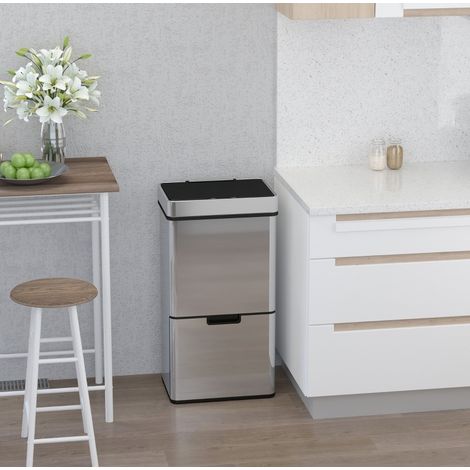 Küchenmülleimer 72 L Silber mit Sensor, 3 Fächer, Edelstahl und ABS MEUBLIV (1/5)