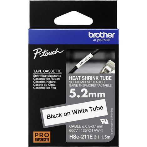 Brother HSe HSE211E Couleur de ruban: blanc Couleur de police:noir 5.2 mm 1.5 m