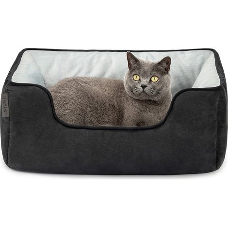 lionto Wendesofa für Katzen, 2-in-1 Katzenbett, weich gepolstert & pflegeleicht, modernes Design, 60x50 cm, schwarz/grau (1/5)