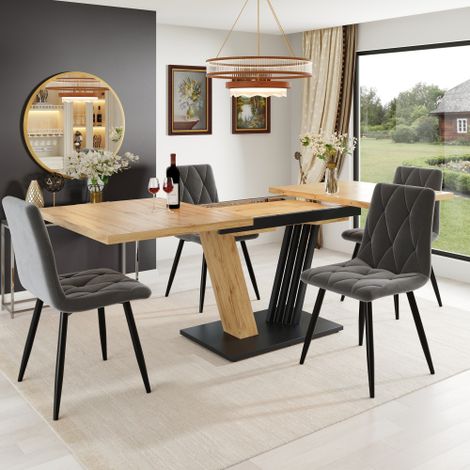 Table à Manger Extensible Effet Bois 120-160×80×76cm, Pieds Métal en Forme d’Aile Patins Réglables Charge Max 60kg pour Cuisine Salon Balcon (1/5)