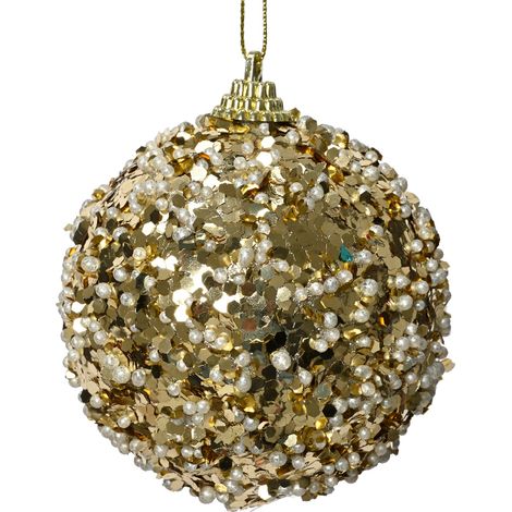 PALLINA DI NATALE CON PAILLETTES, ORO, Ø8 CM, NATALE, ADDOBBI DI NATALE