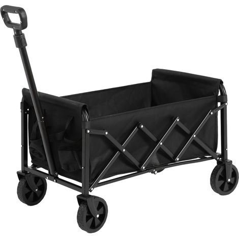 Bollerwagen Faltbar mit Abnehmbaren Rädern und Teleskopgriff, Schnell Faltbar aus Stahl Schwarz 25.98'' × 16.14'' × 17.52''