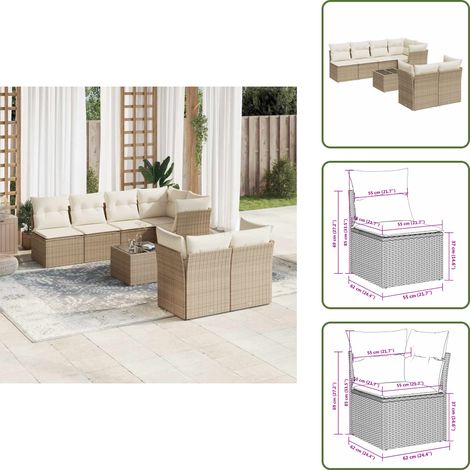 The Living Store 8-tlg. Garten-Sofagarnitur mit Kissen Beige Poly Rattan - Gartensorte - Outdoor Möbel - Lounge Set - Gartenlounge - Rattan Gartenmöbel